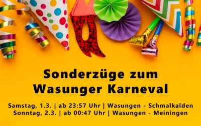 Sonderzüge zum Wasunger Karneval: Süd-Thüringen-Bahn ermöglicht sichere Heimreise für Narren