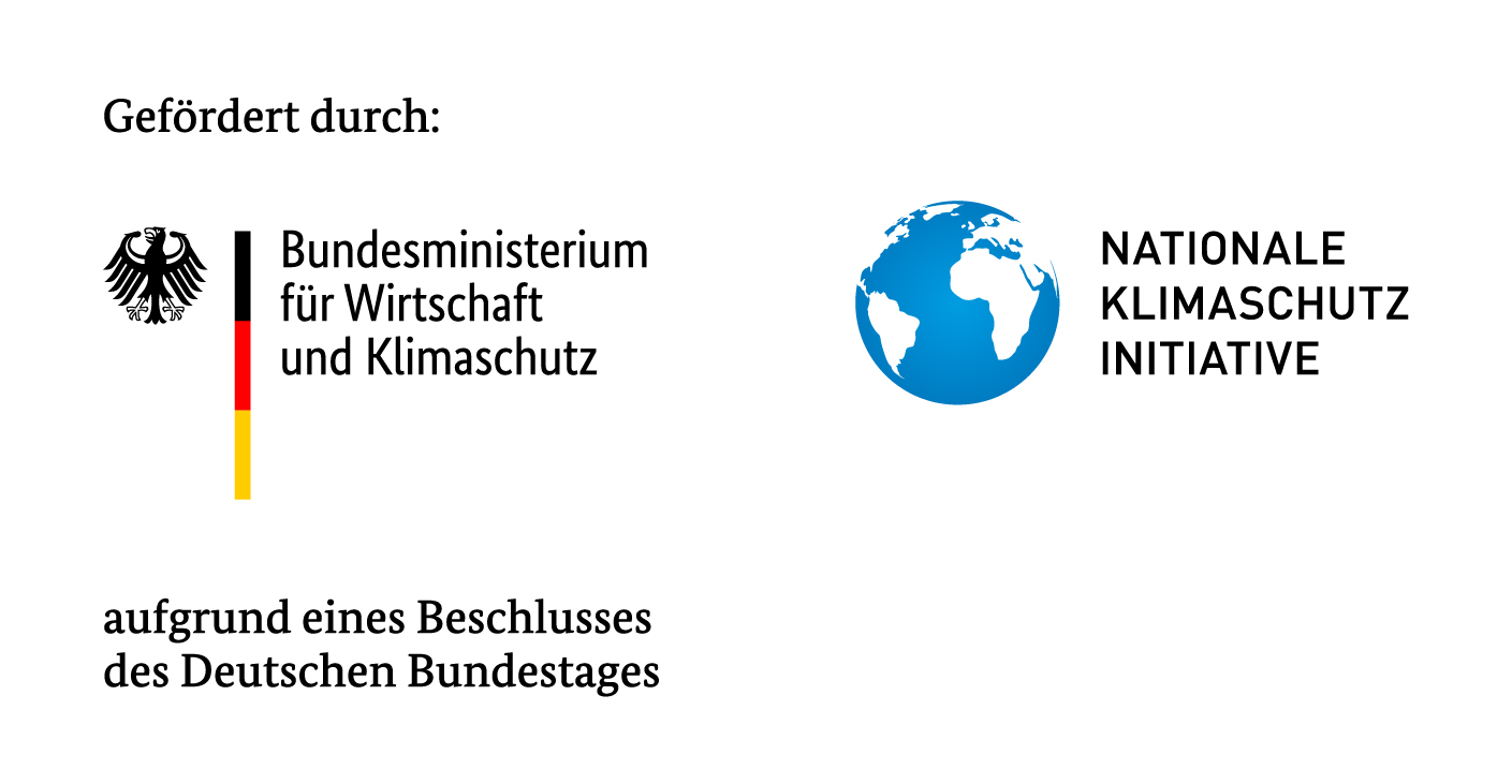 Logoleiste "Gefördert durch" mit dem Logo der Nationalen Klimaschutzinitiative und des Bundesministeriums für Wirtschaft und Klimaschutz.
